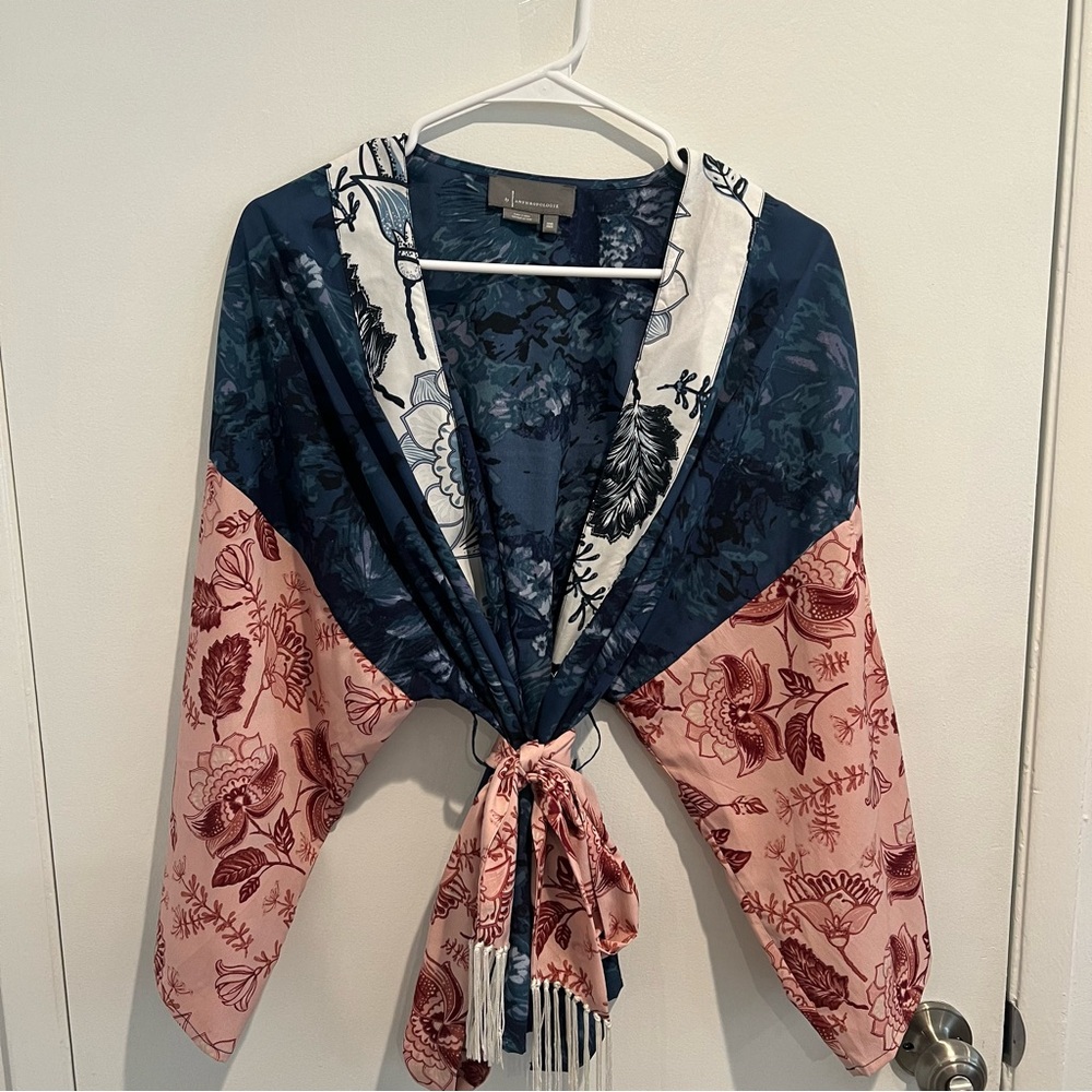 Anthropologie Floral Print Kimono Wrap Style Belted Top One Size